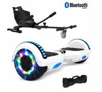 Hoverboard 6,5"" Blanc+Hoverkart noir, moteur 200W, Batterie 36V/3.6Ah,Autonomie de 10km, Éclairage LED + Bluetooth