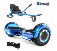 Hoverboard 6,5"" Bleu chromé+Hoverkart bleu, moteur 200W, Batterie 36V/3.6Ah,Autonomie de 10km, Éclairage LED + Bluetooth