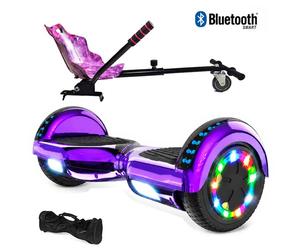 Hoverboard 6,5"" Chrome violet+Hoverkart violet, moteur 200W, Batterie 36V/3.6Ah,Autonomie de 10km, Éclairage LED + Bluetooth
