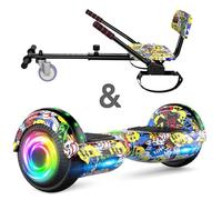 Hoverboard avec fixation de siège, 16,5 cm, auto-équilibrage avec haut-parleur Bluetooth et lumières LED pour enfants filles garçons (y compris Go Kart)