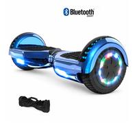 Hoverboard 6,5"", moteur 200W, Batterie 36V/3.6Ah,Autonomie de 10km, Éclairage LED + Bluetooth,Couleur Bleu chromé