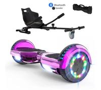 Hoverboard 6,5 Pouces Rose Chromé avec Hoverkart, Haut-Parleur Bluetooth, LED Multicolores, Télécommande, Sac de Transport Offert