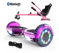 Hoverboard 6,5"" Rose chromé+Hoverkart rose, moteur 200W, Batterie 36V/3.6Ah,Autonomie de 10km, Éclairage LED + Bluetooth