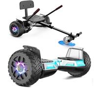 Hoverboard avec siège, hoverboard tout-terrain avec hoverkart, 8,5 pouces avec auto-équilibre, hoverboard tout-terrain avec haut-parleur Bluetooth, LED, cadeau pour les enfants