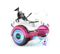 MEGA MOTION Hoverboard Rose + Kart Noir pour Enfants, 2 roues de 6,5 pouces Haut-parleur Bluetooth, Gokart Gyropode Lumières LED