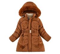 Hovershoes Manteau d'hiver pour Filles Doudoune à Capuche Doublée en Polaire Parka Ceinture Coupe Ajustée Chaud Coupe-Vent pour Activités Intérieures Et Extérieures pour 6 à 12 Ans