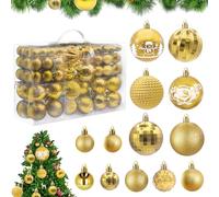 HOVIBU Boule de Noel Doré, 100pcs Scintillantes Decoration Sapin Noel en Plastique avec Lanière, Incassable Boule de Noël pour Les Décorations de Noël, Vacances, Couronnes et de fêtes, Réutilisable
