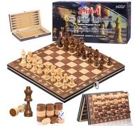 HOVIBU Jeu d'échecs, 3 en 1 Echiquier Magnetique en Bois, Portable et Pliable Echecs, éChecs De Voyage pour Enfants et Adultes