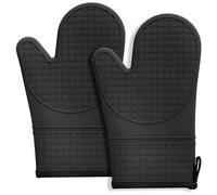 Hovico Lot de 2 gants de cuisine en silicone résistants à la chaleur jusqu'à 29,5 cm, sans BPA, antidérapants avec doublure en coton doux pour cuisine, pâtisserie, barbecue - Noir