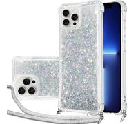 Hovisi Chaîne de téléphone portable - Coque de protection pour iPhone 13 Pro Max - Avec bande - Sables mouvants scintillants - Avec bande - Avec cordon à bandoulière - Pour iPhone 13 Pro Max - Sables