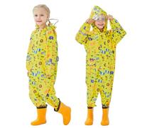Hovkib Combinaison de Pluie pour Enfants Garçons Filles Imperméable Une Pièce Combinaison Imperméable Zippée Poncho de Pluie Respirante Vestes de Pluie Léger 2-5 Ans