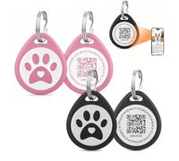 HOVKR 2 PièCes Medaille Chien Avec Gravure,Avec Des Codes Qr,Fonction De Positionnement,Intelligentes Anti-Perte Pour Animaux, Grands (Noir + Rose)