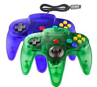 Hovlian Lot de 2 manettes classiques filaires 64 bits pour console N64 (bleu clair et vert transparent)