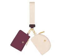 Hovmwey Portefeuille porte-clés avec double pochette amovible pour homme et femme, mini portefeuille portable à fermeture éclair autour du petit portefeuille porte-monnaie, Violet foncé + blanc