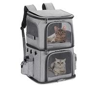 HOVONO Sac à dos de transport à double compartiment pour petits chats et chiens, sac de transport pour 2 chats, parfait pour voyager/randonnée/camping, gris, taille XL