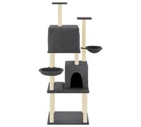 Hovothy Arbre à chat - Colonnes avec sisal naturel enveloppé - Meuble pour chat - Tour pour chat à plusieurs niveaux - Pour griffer, grimper, s'asseoir, se cacher et se reposer - Gris foncé - 103,5 x
