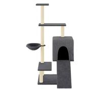 Hovothy Arbre à chat - Colonnes avec sisal naturel enveloppé - Meuble pour chat - Tour pour chat à plusieurs niveaux - Pour griffer, grimper, s'asseoir, se cacher et se reposer - Gris foncé - 91 x 85