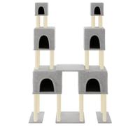 Hovothy Arbre à chat - Colonnes avec sisal naturel enveloppé - Meuble pour chat - Tour pour chat à plusieurs niveaux - Pour griffer, grimper, s'asseoir, se cacher et se reposer - Gris clair - 136 x