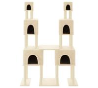 Hovothy Arbre à chat - Colonnes avec sisal naturel enveloppé - Meuble pour chat - Tour pour chat à plusieurs niveaux - Pour griffer, grimper, s'asseoir, se cacher et se reposer - Crème - 136 x 47,5 x