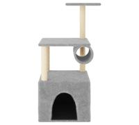 Hovothy Arbre à chat - Colonnes avec sisal naturel enveloppé - Meuble pour chat - Tour pour chat à plusieurs niveaux - Pour griffer, grimper, s'asseoir, se cacher et se reposer - Gris clair - 60,5 x