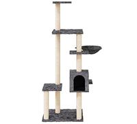 Hovothy Arbre à chat - Colonnes avec sisal naturel - Tour à chat à plusieurs niveaux - Pour griffer, grimper, s'asseoir, se cacher et se reposer - Gris foncé - 78,5 x 65 x 142 cm