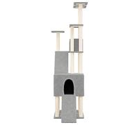 Hovothy Arbre à chat - Colonnes avec sisal naturel - Tour à chat à plusieurs niveaux - Pour griffer, grimper, s'asseoir, se cacher et se reposer - Gris clair - 47,5 x 94 x 190 cm