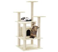 Hovothy Arbre à chat - Colonnes avec sisal naturel - Tour à chat à plusieurs niveaux - Pour griffer, grimper, s'asseoir, se cacher et se reposer - Crème - 60,5 x 60 x 110 cm