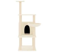 Hovothy Arbre à chat - Colonnes avec sisal naturel - Tour à chat à plusieurs niveaux - Pour griffer, grimper, s'asseoir, se cacher et se reposer - Crème - 47,5 x 47,5 x 132 cm