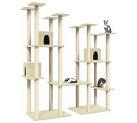 Hovothy Arbre à chat - Colonnes avec sisal naturel - Tour à chat à plusieurs niveaux - Pour griffer, grimper, s'asseoir, se cacher et se reposer - Crème - 148 x 61 x 174 cm