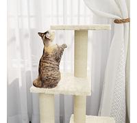 Hovothy Arbre à chat - Colonnes avec sisal naturel - Tour à chat à plusieurs niveaux - Pour griffer, grimper, s'asseoir, se cacher et se reposer - Crème - 35 x 54 x 92 cm