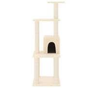 Hovothy Arbre à chat - Colonnes avec sisal naturel - Tour à chat à plusieurs niveaux - Pour griffer, grimper, s'asseoir, se cacher et se reposer - Crème - 35 x 35 x 105 cm