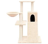 Hovothy Arbre à chat - Colonnes avec sisal naturel - Tour à chat à plusieurs niveaux - Pour griffer, grimper, s'asseoir, se cacher et se reposer - Crème - 73 x 49 x 82 cm