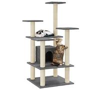 Hovothy Arbre à chat - Colonnes avec sisal naturel - Tour pour chat à plusieurs niveaux - Pour griffer, grimper, s'asseoir, se cacher et se reposer - Gris foncé - 60,5 x 60 x 110 cm