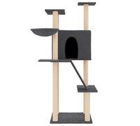 Hovothy Arbre à chat - Colonnes avec sisal naturel - Tour pour chat à plusieurs niveaux - Pour griffer, grimper, s'asseoir, se cacher et se reposer - Gris foncé - 78 x 73 x 143 cm