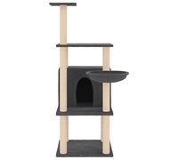 Hovothy Arbre à chat - Colonnes enveloppées de sisal naturel - Tour pour chat à plusieurs niveaux - Pour griffer, grimper, s'asseoir, se cacher et se reposer - Gris foncé - 47,5 x 47,5 x 132 cm