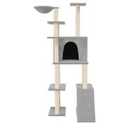Hovothy Arbre à chat - Colonnes enveloppées de sisal naturel - Tour pour chat à plusieurs niveaux - Pour griffer, grimper, s'asseoir, se cacher et se reposer - Gris clair - 80 x 60 x 166 cm