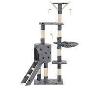 Hovothy Arbre à chat - Colonnes enveloppées de sisal naturel - Tour pour chat - Pour griffer, grimper, s'asseoir, se cacher et se reposer - Gris avec motif pattes - 49 x 35 x 138 cm