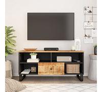 Hovothy Meuble TV 100x33x46 cm 4 Compartiments Bois de Manguier Massif avec Une Finition Naturelle Unité Multimédia Design Tendance Buffet TV Fonction d'affichage Grand Espace de Rangement