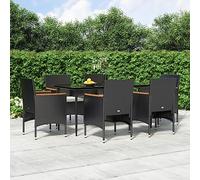 Hovothy Salon de jardin 7 pièces noir avec coussins blanc crème ensemble de salle à manger d'extérieur design moderne meubles de balcon plateau de table pratique placement des aliments boissons