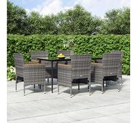 Hovothy Salon de jardin gris et noir avec coussins gris foncé ensemble de salle à manger d'extérieur design moderne meubles de balcon plateau de table pratique placement des aliments boissons articles