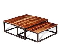 Hovothy Tables Basses 2 Pcs Brun Bois Massif de Sesham Grande Table 70x70x26 cm et Petite Table 60x60x21 cm Tables Gigognes Surface Stable Placer Boissons Vases Bols de Fruits Ornements