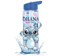 HOVUK Disney Stitch Bouteille d'eau à paille rabattable 600ml - Bouteille de boisson en plastique sans BPA - Bouteilles d'eau réutilisables pour enfants pour la rentrée scolaire, crèche, sport