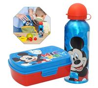 HOVUK Lot de 2 bouteilles d'eau isothermes Mickey Mouse de 500 ml avec boîte à déjeuner rectangulaire de 16,5 cm, accessoires scolaires Mickey Mouse pour enfants de 3 ans et plus