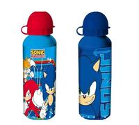 HOVUK Lot de 2 bouteilles d'eau Sonic en aluminium pour enfants - 21 cm - Bouteilles de voyage sans BPA - 500 ml - Réutilisables - Bleu et rouge - Cadeau pour garçons et enfants de 3 ans et plus