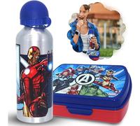 HOVUK Marvel Avengers Sac isotherme à déjeuner pour enfants - Boîte réutilisable, étanche, avec bouteille d'eau en aluminium de 500 ml - Produit officiel pour l'école et les voyages