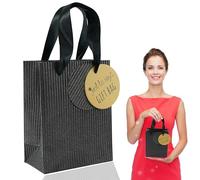 HOVUK Petit sac de courses réutilisable avec poignées pour Noël - Petit sac d'épicerie noir à paillettes pour femme - Sac de demoiselle d'honneur, fête de mariage - 14 cm