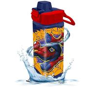 HOVUK Spiderman Bouteille d'eau de 500 ml avec paille - Bouteille d'eau pour garçons avec bouton verrouillé - Bouteilles carrées en plastique cadeau pour enfants de 3 ans et plus, bleu et rouge