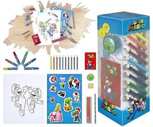 HOVUK Super Mario Art Set de 35 pièces pour enfants avec crayons de couleur, feutres, bloc-notes et accessoires, collection idéale pour le dessin, les croquis, les travaux manuels, cadeaux de Noël