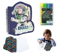 HOVUK Toy Story Buzz l'Éclair Carnet à spirales pour enfants A5 avec 18 feutres de coloriage pour enfants, bloc-notes avec stylos de coloriage de qualité supérieure pour enfants