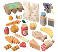 howa Accessoires de cuisine pour enfants - 25 pièces - En bois - Fruits, légumes, saucisses, fromage, poisson, petits pains et plus encore - Accessoires de cuisine pour jeux de rôle créatifs 4895